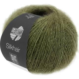 Lana Grossa Silkhair 178 Loden grøn Indhold: 70% mohair, 30% silke Vægt/Længde: 25 g = ca. 210 meter Anbefalede pinde: 4.50-5.00 mm Strikkefasthed: 10 x 10 cm = 22 m x 27 p Vask:Håndvask / Tørres fladt.