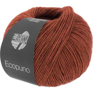 Lana Grossa Ecopuno 211 Jordbrun Indhold: 72% bomuld, 17% ren ny merinould, 11% baby alpaca Vægt/Længde: 50 g = ca. 215 meter Anbefalede pinde: 4.00-4.50 mm Strikkefasthed: 10 x 10 cm = 24 m x 30 p Vask:Håndvask / Tørres fladt.