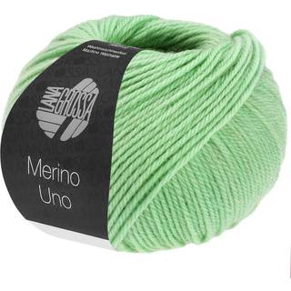 Lana Grossa Merino Uno 73 Pastelgrøn Indhold: 100% ren, ny merinould Vægt/Længde: 50 g = ca. 125 meter Anbefalede pinde: 4.5-5 mm Strikkefasthed: 10 x 10 cm = 19 m x 25 p Vask:Finvask 30º/ Tørres fladt.