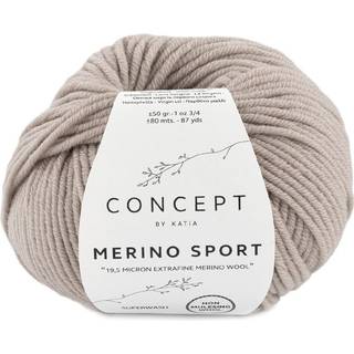 Katia Concept Merino Sport 010 Mellembeige Indhold: 100% superwash merinould Vægt/længde: 50 g = ca. 80 meter Anbefalede pinde: 5-5.5 mm Strikkefasthed: 10 x 10 cm = 18 m x 24 p Vask: Finvask 30℃ / Kan tørretumbles.