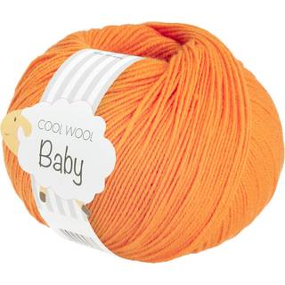 Lana Grossa Cool Wool Baby 318 Mandarin Indhold:100% ren ny, ekstrafin merinould Vægt/Længde: 50 g = ca. 220 meter Anbefalede pinde: 2.50-3.00 mm Strikkefasthed: 10 x 10 cm = 28 m x 39 p Vask:Finvask 30º/ Tørres fladt.