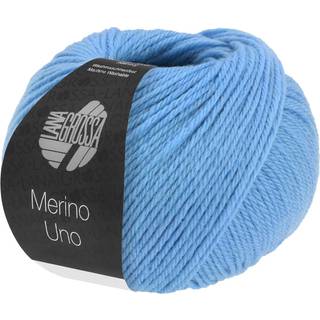 Lana Grossa Merino Uno 54 Kornblomst Indhold: 100% ren, ny merinould Vægt/Længde: 50 g = ca. 125 meter Anbefalede pinde: 4.5-5 mm Strikkefasthed: 10 x 10 cm = 19 m x 25 p Vask:Finvask 30º/ Tørres fladt.