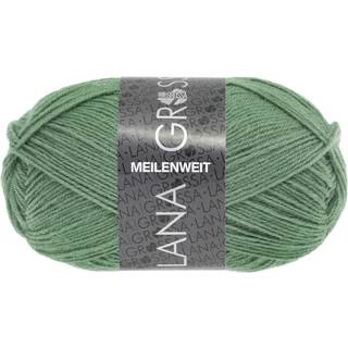 Lana Grossa Meilenweit 50 1377 Grågrøn Indhold:80% ren, ny uld, 20% polyamid Vægt/længde: 50 g = ca. 210 meter Anbefalede pinde: 2.50-3.00 mm Strikkefasthed:10 x 10 cm = 28 m x 40 p Vask:Finvask 40℃ / Kan tørretumbles.