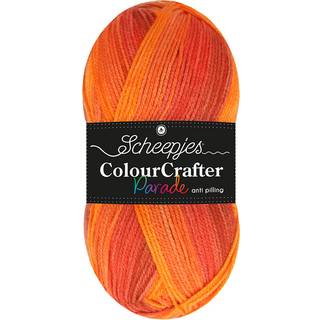 Scheepjes Colour Crafter Parade 402 Orange Blend Indhold: 100% akryl Vægt/længde: 100 g = ca. 300 meter Anbefalede pinde: 4 mm Strikkefasthed: 10 x 10 cm = 20 m x 24 p Vask:Kan maskinvaskes op til 30°C.