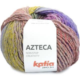 Katia Azteca 92 Lilla-grøn-okkergul Indhold: 53% uld, 47% akryl Vægt/længde:100 g = 180 meter Anbefalede pinde: 5-5.5mm Strikkefasthed:10 cm x 10 cm = 17 m x 23 r Vask: Finvask 30º / Tåler ikke tørretumbling.