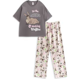 Vanilla Underground Vanilla Underground Grey Womens Shrek Multicoloured Short Sleeve Long Leg 100% Cotton Pyjamas Set