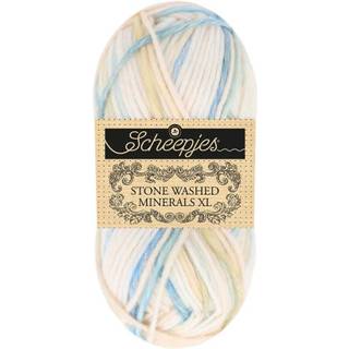 Scheepjes Stone Washed Minerals XL 912 Sandstone Blush Indhold: 70% bomuld, 30% akryl Vægt/længde: 50g = ca. 75 m Strikkepinde: 5.00 mm Strikkefasthed: 10 x 10 cm = 14 masker x 19 rækker Vask: Maskinvask 40°C.