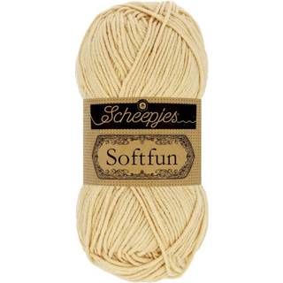 Scheepjes Softfun 2632 Tortilla Indhold: 60% Bomuld / 40% Akryl Vægt/længde: 50 gram = ca. 140 meter Anbefalede pinde: 3.50-4.00 mm Strikkefasthed: 10 cm = 21 x 30 m Maskinvask / Skåneprogram max 30°C.