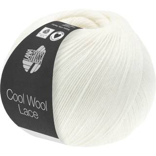 Lana Grossa Cool Wool Lace 28 Hvid Indhold: 100% ren ny, ekstrafin merinould Vægt/Længde: 50 g = ca. 400 meter Anbefalede pinde: 2-3 mm Strikkefasthed: 10 x 10 cm = 34 m x 44 p Vask:Finvask 30º/ Tørres fladt.
