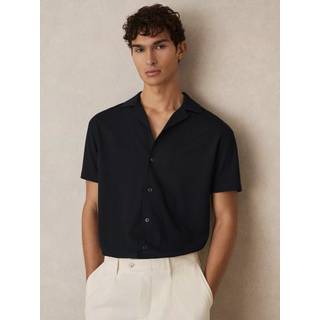 Reiss Reiss Navy Hunt Textured Crepe Cuban Collar Shirt