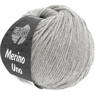 Lana Grossa Merino Uno 10 Lysegrå Indhold: 100% ren, ny merinould Vægt/Længde: 50 g = ca. 125 meter Anbefalede pinde: 4.5-5 mm Strikkefasthed: 10 x 10 cm = 19 m x 25 p Vask:Finvask 30º/ Tørres fladt.