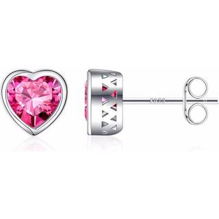Iefil oktober Fødselssten Pink safirøreringe til kvinder Sterling Silver Heart Stud Øreringe til kvinder Pink øreringe Smykker Mødre Dag Valentin