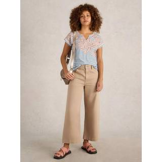 White Stuff White Stuff White/Natural 100% Cotton Nelly Notch Neck T-Shirt