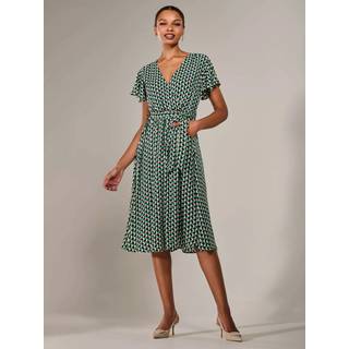 Jolie Moi Jolie Moi Green Short Sleeve Side Tie Midi Dress
