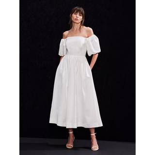 Ro & Zo Ro & Zo White Bardot Puff Sleeve Maxi Dress