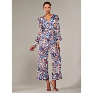 Jolie Moi Jolie Moi Blue Jersey Wrap Front Long Sleeve Jumpsuit