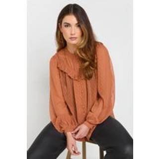 Lts Tall Coral Pink Sheer Dobby Frill Blouse Size 22