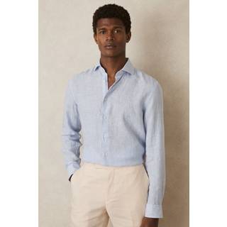 Reiss Reiss Soft Blue/White Fine Stripe Ruban Linen Striped Long Sleeve Shirt