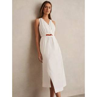 Reiss Reiss Ivory Brianne Poplin Belted Split Midi Dress