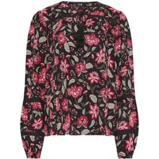 Lts Tall Black Floral Tassel Tie Blouse 20 Lts | Tall Women's Shirts & Blouses