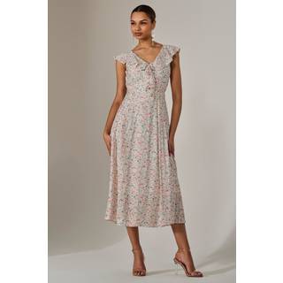 Jolie Moi Jolie Moi Pink Frill V-Neck Midaxi Dress