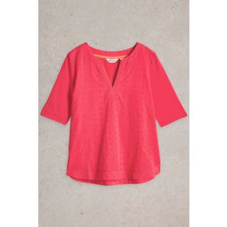 White Stuff White Stuff Pink Weaver Notch Neck Cotton Top