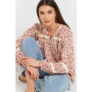 Lts Tall Coral Orange Ditsy Floral Tassel Tie Blouse 18 Lts | Tall Women's Shirts & Blouses