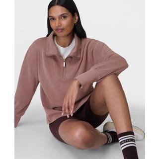 Sweaty Betty Sweaty Betty Fawn Brown Sand Wash Half Zip Longline Sweatshirt
