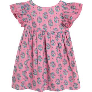 Jojo Maman Bébé JoJo Maman Bébé Pink Bouquet Sparkle Double Frill Shoulder Dress - 6-7 Yrs