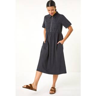 Roman Roman Black Denim Zip Midi Dress