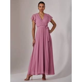 Jolie Moi Jolie Moi Pink Chiffon Flutter Sleeve Maxi Dress