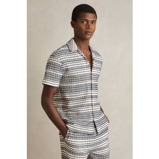 Reiss Reiss White/Black Chez Crochet Cuban-Collar Shirt