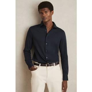 Reiss Reiss Navy Duke Cotton-Jersey Button-Through Shirt