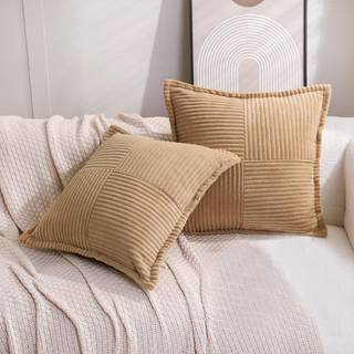 Puncuntex corduroy kaste pudebetræk sæt med 2 boho dekorativ khaki 12? 20 tommer super blød pillowcase hyggeligt stribet teksturpude dækning til