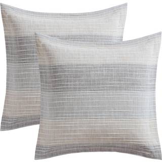 Levtex Home - Sand Stripes Natural Euro Sham Sæt på 2 - Jaquard Stripe - Tan Chambray Blue White - To Euro Shams (26 X 26in.) - Ingen indsats - B