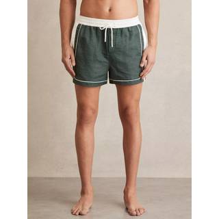 Reiss Reiss Dark Green/White Cano Colour-Block Piped-Trim Swim Shorts - Large