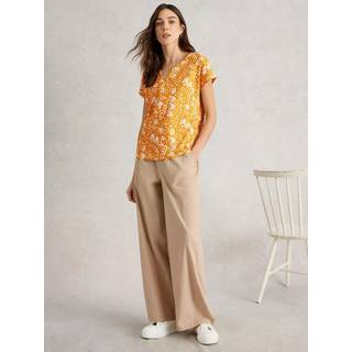White Stuff White Stuff Yellow Lemons Nelly Notch Neck 100% Cotton T-Shirt