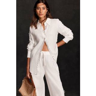 Mint Velvet Mint Velvet White 100% Linen Lace Trim Shirt