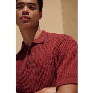 Next Rust Red Regular Fit Cotton Rich Short Sleeve Knit Bouclé Polo Shirt