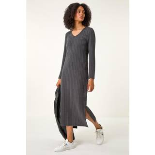 Roman Roman Grey Wave Textured V-Neck Stretch Midi Dress
