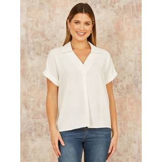 Yumi Yumi White Stretch Relaxed Top With Collar