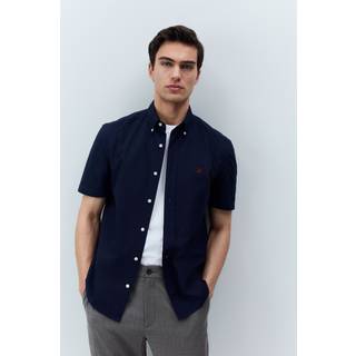 Next Navy Regular Fit Cotton Oxford Short Sleeve Shirt