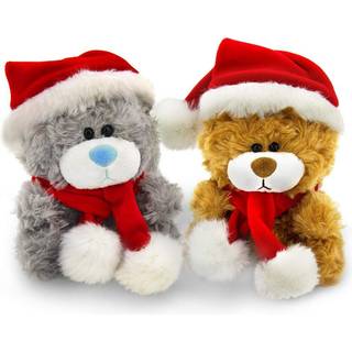 Plushland bedårande mjuk och hårig jultomten nallebjörn fylld djur -holida leksaker - Xmas party gynnar för barn (ny brun och grå)