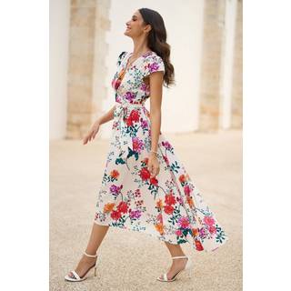 Yumi Yumi Cream Flower Print Wrap Midi Dress
