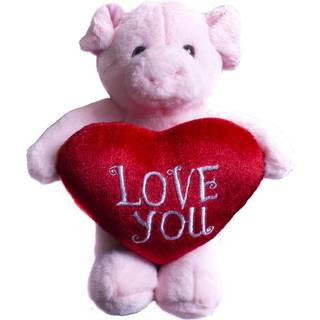 Plysdyr med r?dt hjerte - Elsker dig - Leget?j til plysdyr til b?rn og voksne - Broderet hjertepude -8 tommer (svin)