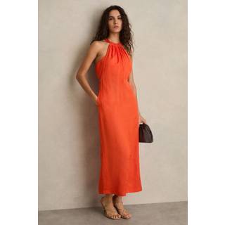 Reiss Reiss Red Erika Whipstitch Halterneck Midi Dress