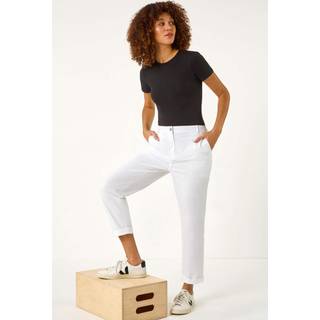 Roman Roman White Plain Cotton Chino Trousers