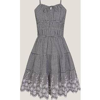 Monsoon Monsoon Black Embroidered Gingham 100% Cotton Sun Dress
