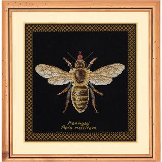 Thea Gouverneur Honey Bee Cross Stitch Kit - 18 Count Aida Black - Complete Embroidery Kit til voksne - Inkluderer DMC -tr?de n?l og instruktione