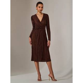 Jolie Moi Jolie Moi Brown Plisse Long Sleeve Midi Dress